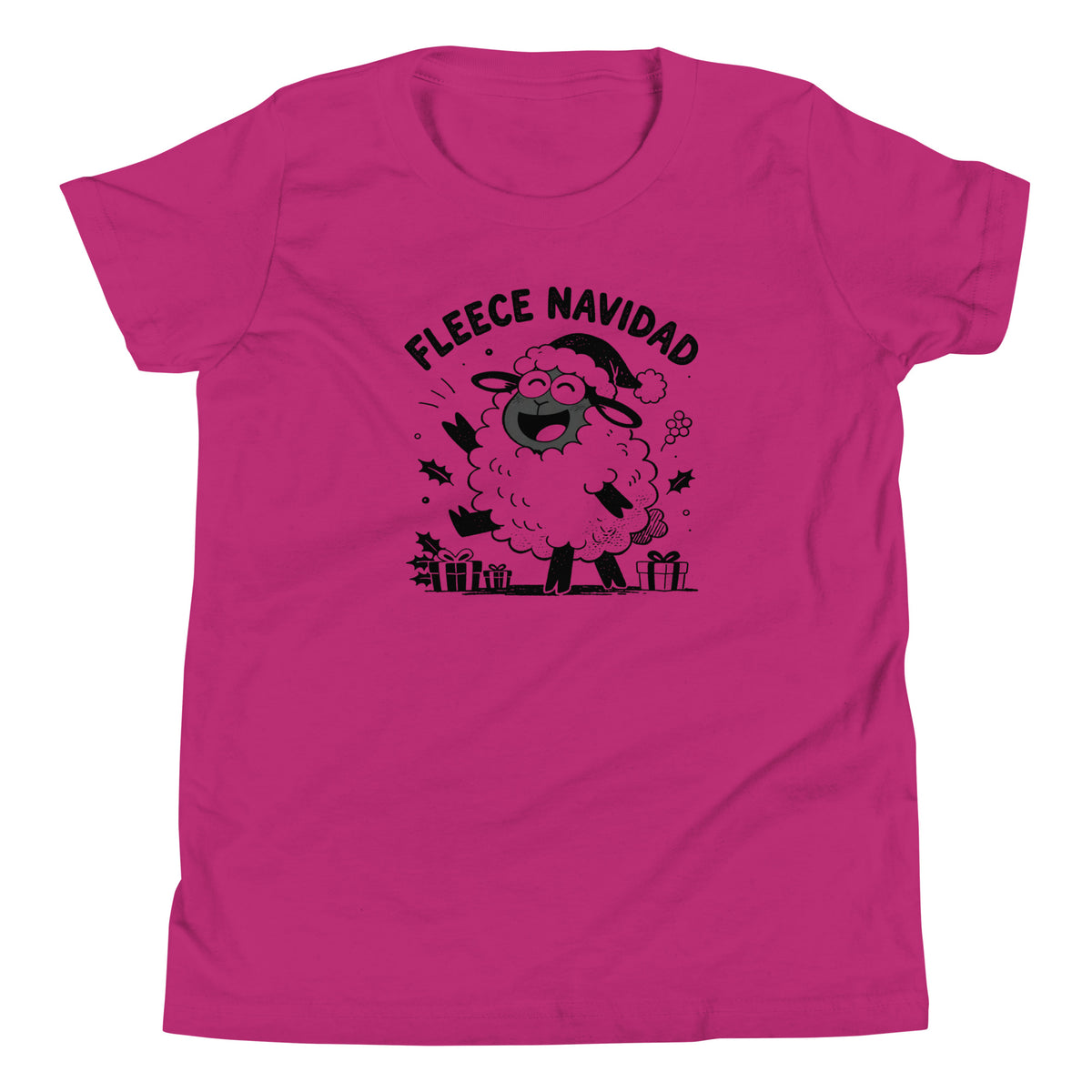 Fleece Navidad Youth T-Shirt in Berry, front