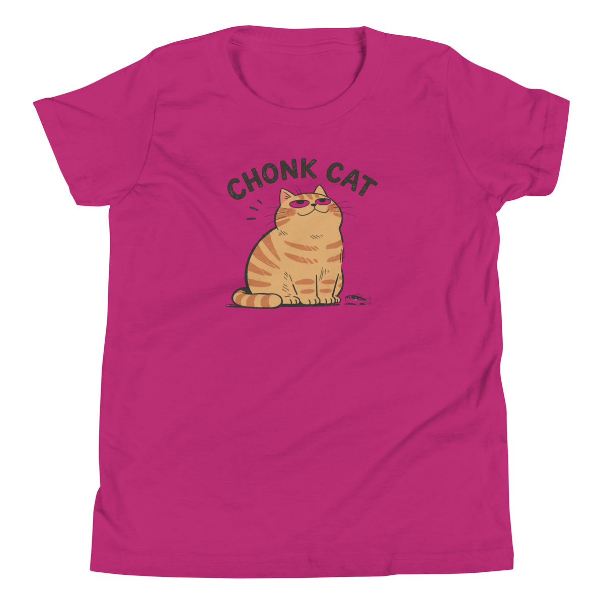 Chonk Cat Youth T-Shirt in Berry, front