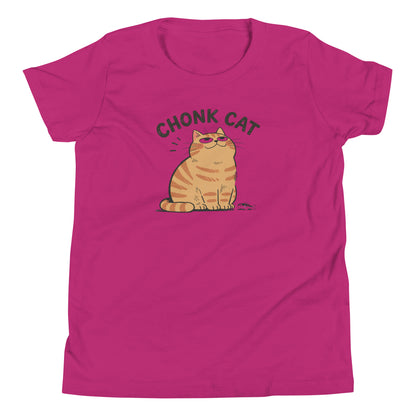 Chonk Cat Youth T-Shirt in Berry, front