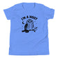 I'm a Hoot Youth T-Shirt in Heather Columbia Blue, front