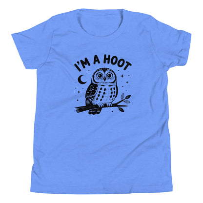 I'm a Hoot Youth T-Shirt in Heather Columbia Blue, front