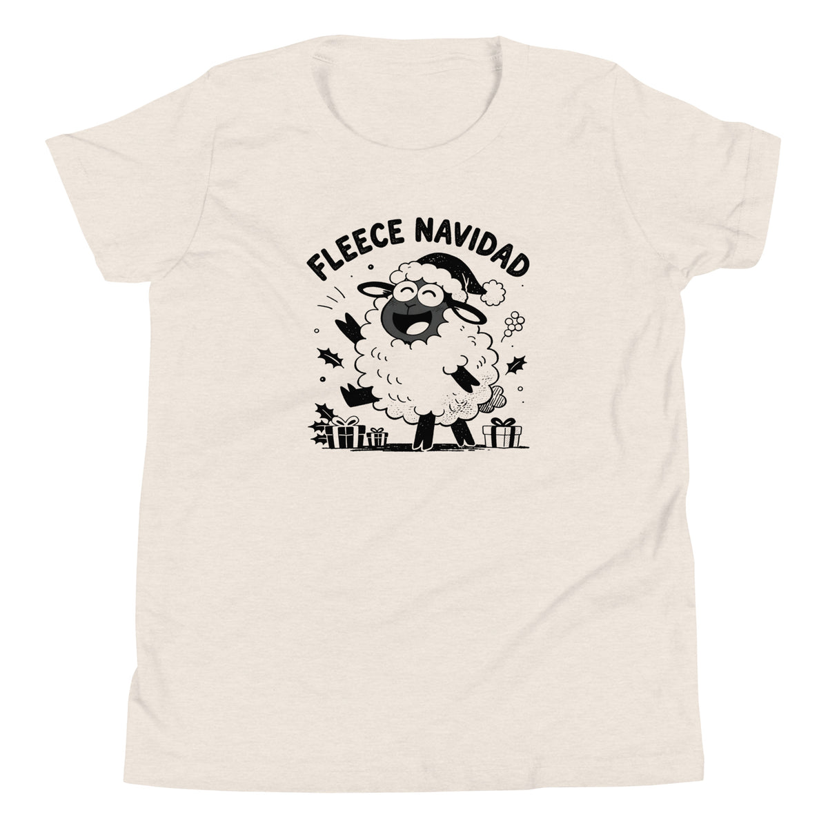 Fleece Navidad Youth T-Shirt in Heather Dust, front