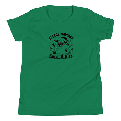 Fleece Navidad Youth T-Shirt in Kelly, front