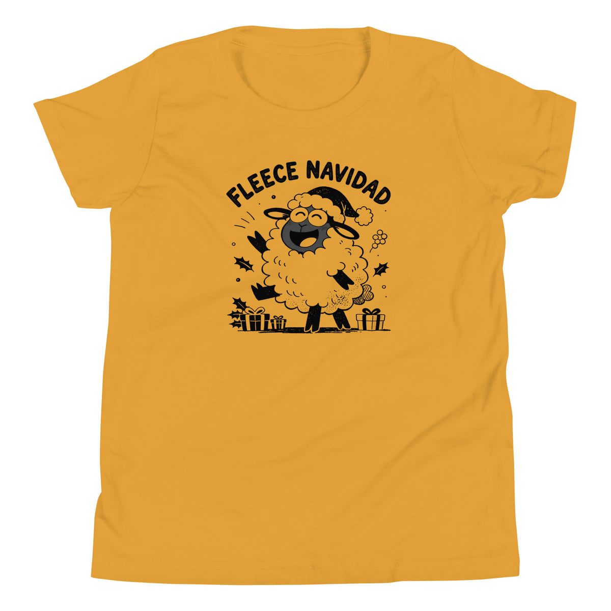 Fleece Navidad Youth T-Shirt in Mustard, front