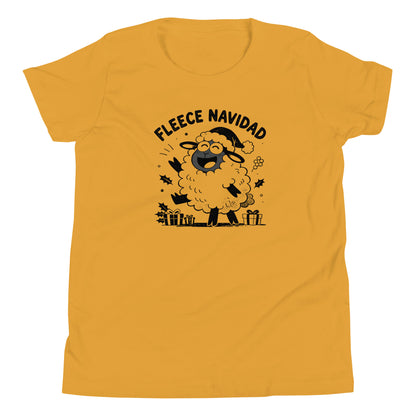 Fleece Navidad Youth T-Shirt in Mustard, front