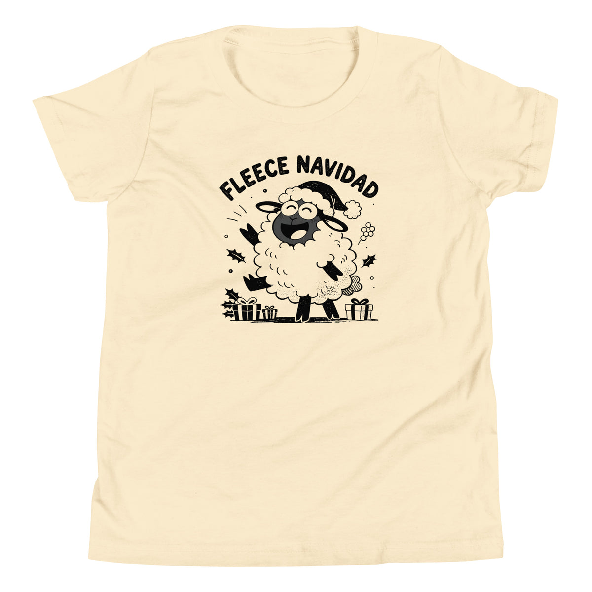 Fleece Navidad Youth T-Shirt in Natural, front