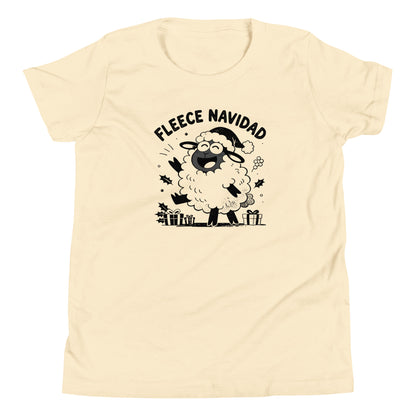 Fleece Navidad Youth T-Shirt in Natural, front