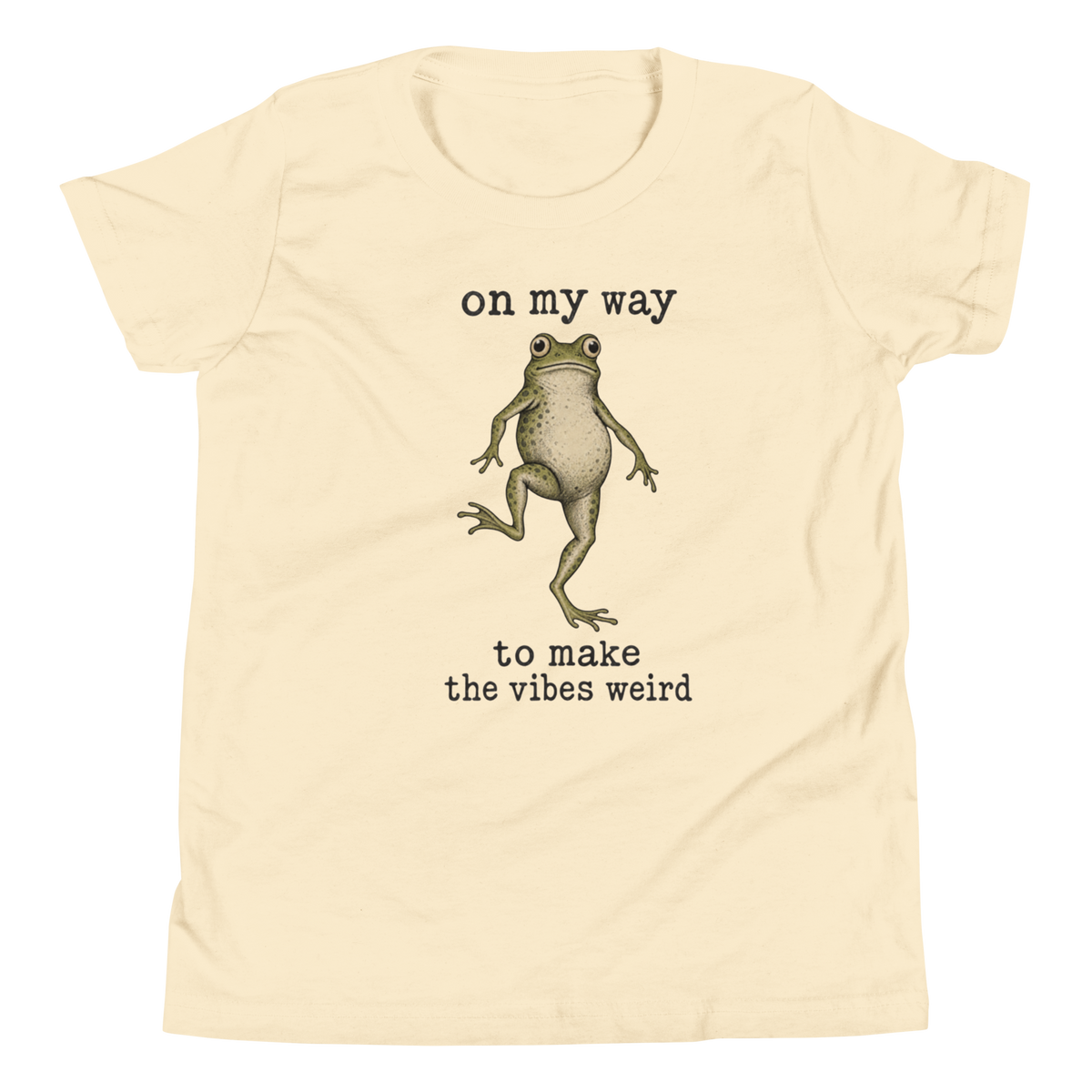 On My Way to Make the Vibes Weird Youth T-Shirt in Natural, front