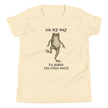 On My Way to Make the Vibes Weird Youth T-Shirt in Natural, front