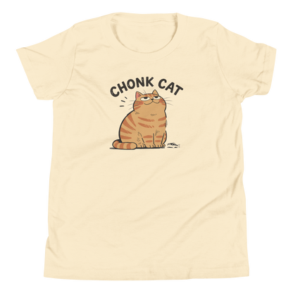 Chonk Cat Youth T-Shirt in Natural, front