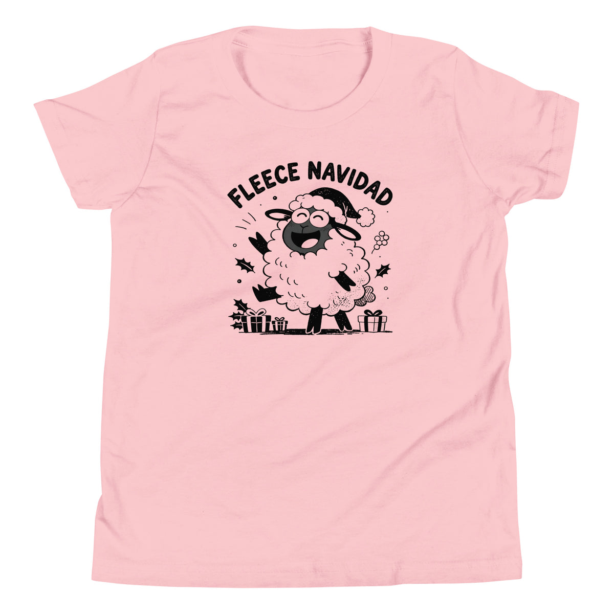 Fleece Navidad Youth T-Shirt in Pink, front