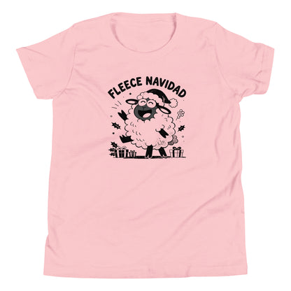 Fleece Navidad Youth T-Shirt in Pink, front