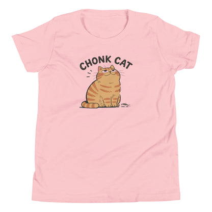 Chonk Cat Youth T-Shirt in Pink, front