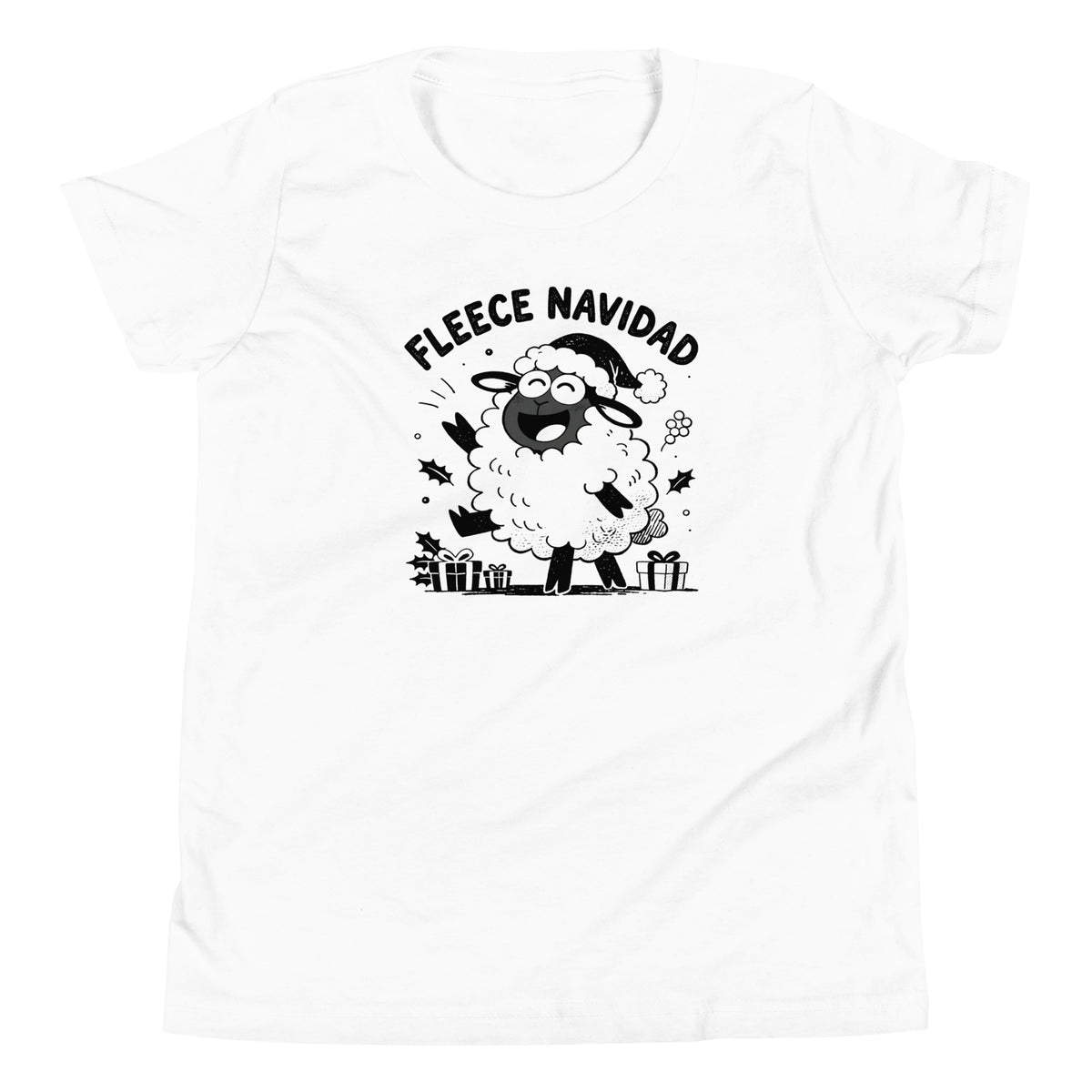 Fleece Navidad Youth T-Shirt in White, front