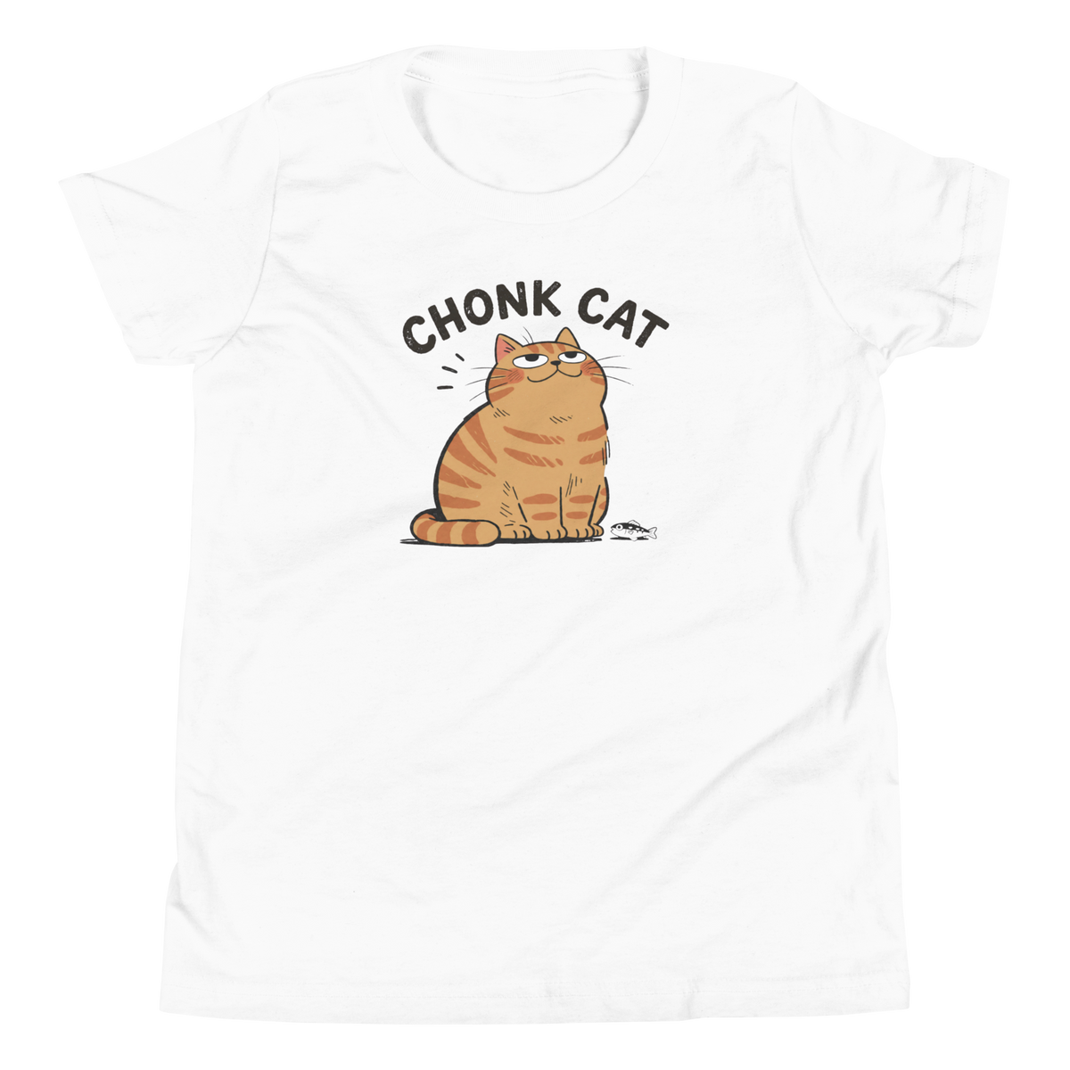Chonk Cat Youth T-Shirt in White, front