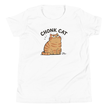 Chonk Cat Youth T-Shirt in White, front